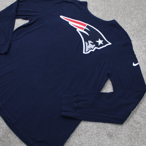 Nike NE Patriots Shirt Mens XL Blue Athletic Cut Cotton NFL Long Sleeve Pullover - Picture 3 of 13